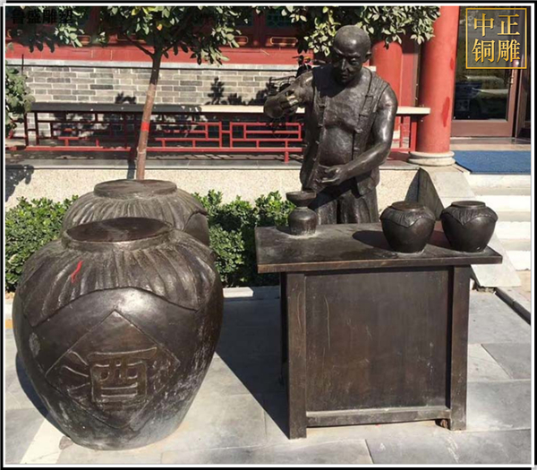 古代步行街卖酒人物铜雕塑