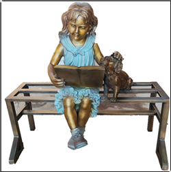 大型室外小女孩看书铜雕塑