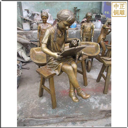 校园小女孩看书铜雕塑