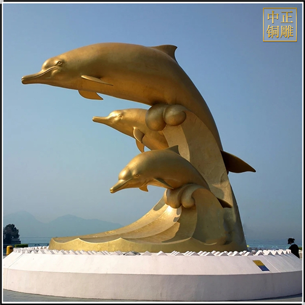 大型纯铜海豚雕塑铸造
