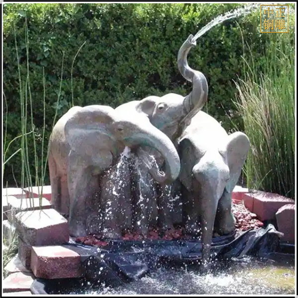 铜大象玩水景观雕塑