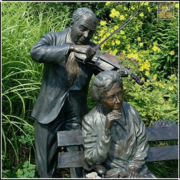 园林拉小提琴人物铜雕塑